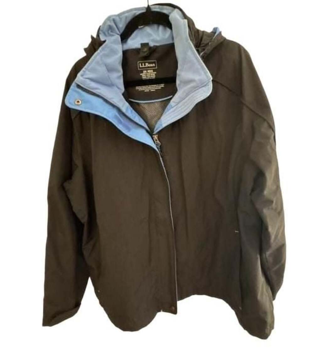 LL Bean Womens Black Blue Full Zip Nylon Rain Jacket 2X Reg ItemID 264930